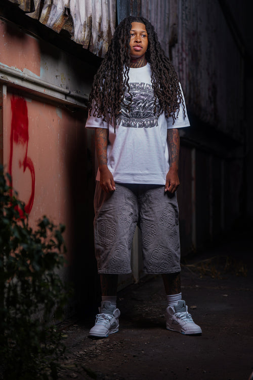 Black “SM” Denim Jorts