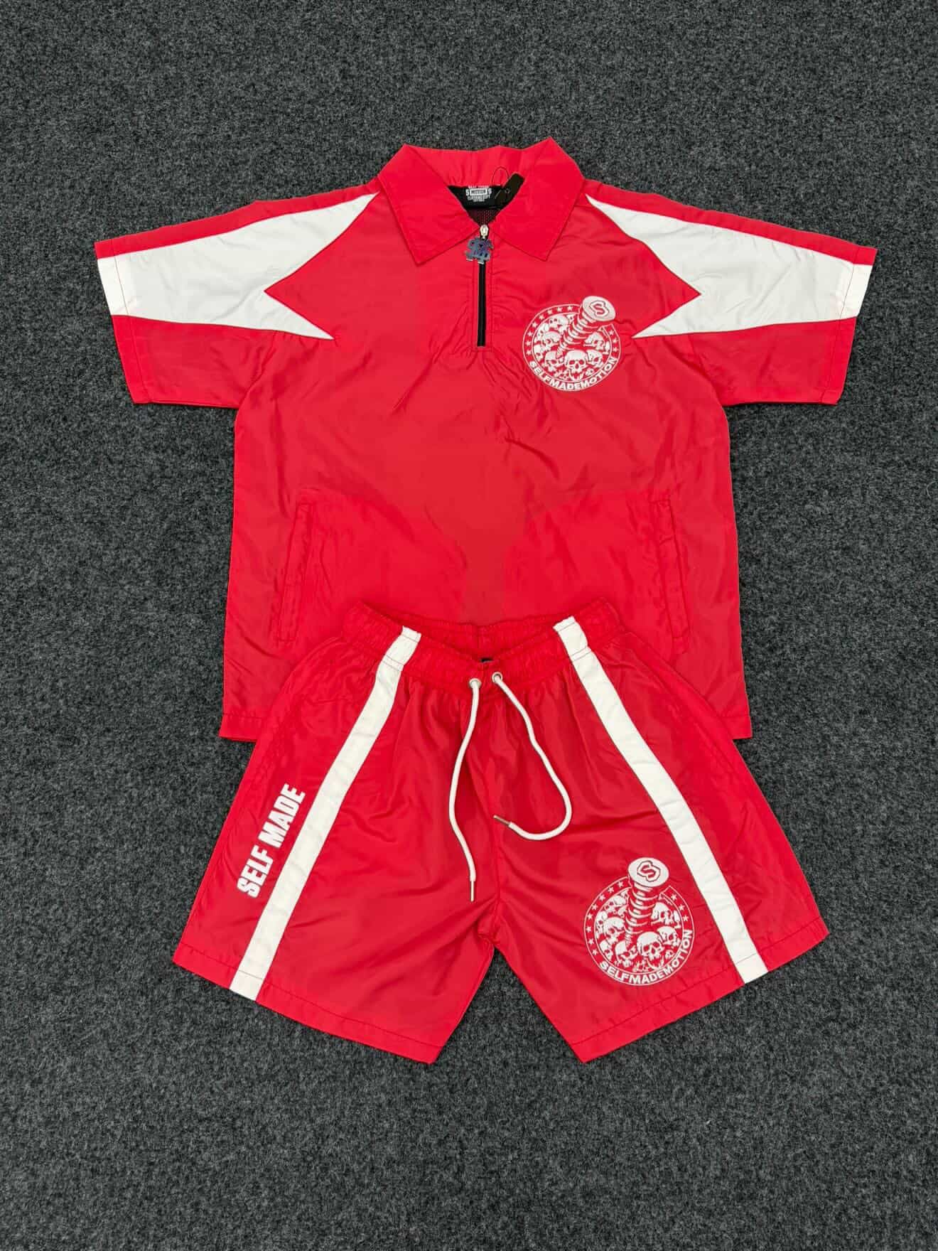 Red "SELFMADE" Short Set
