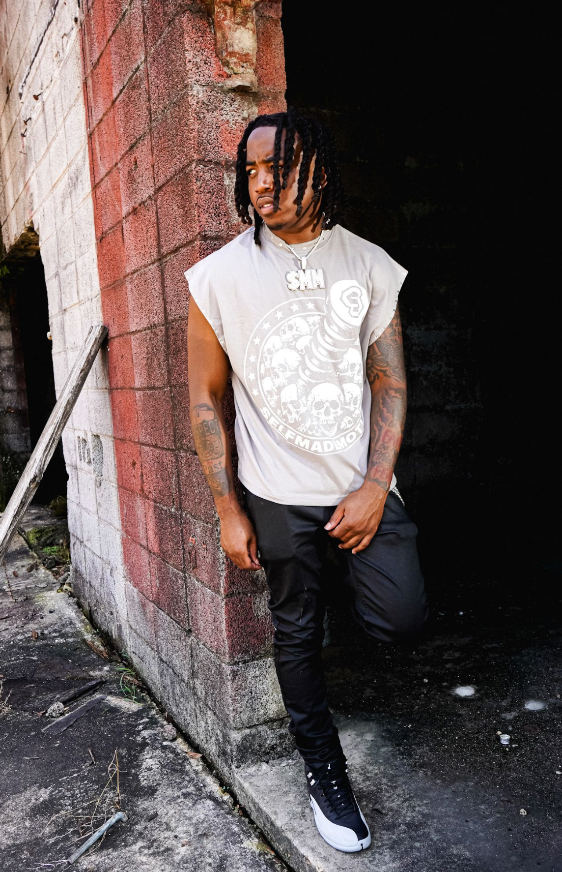 Grey "RHINESTONE" Sleeveless Tee